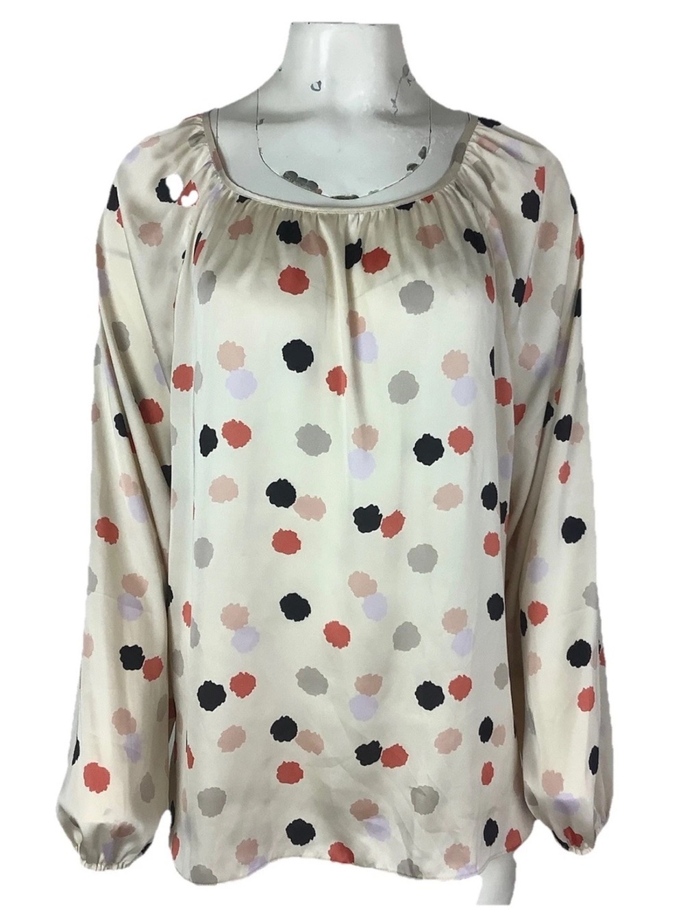 NWT Ann Taylor Sz XL Satin Polka Dot Long Sleeve Peasant Business Top Cream